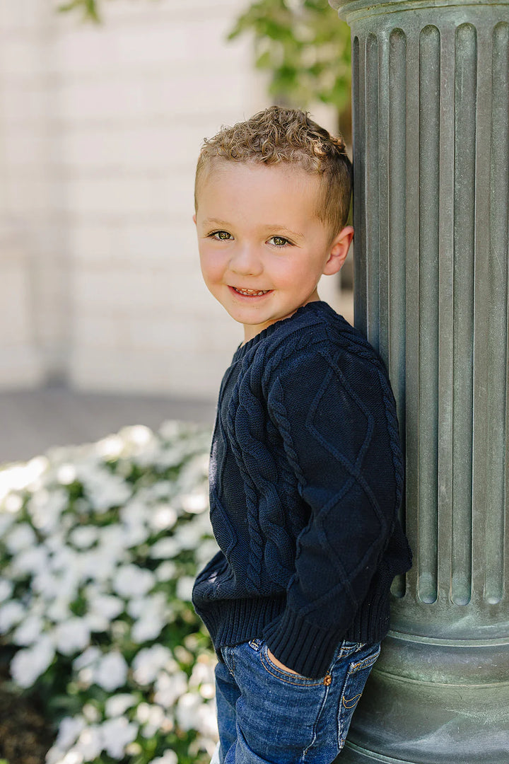 Mebie Baby - Boys Cable Knit Sweater in Navy