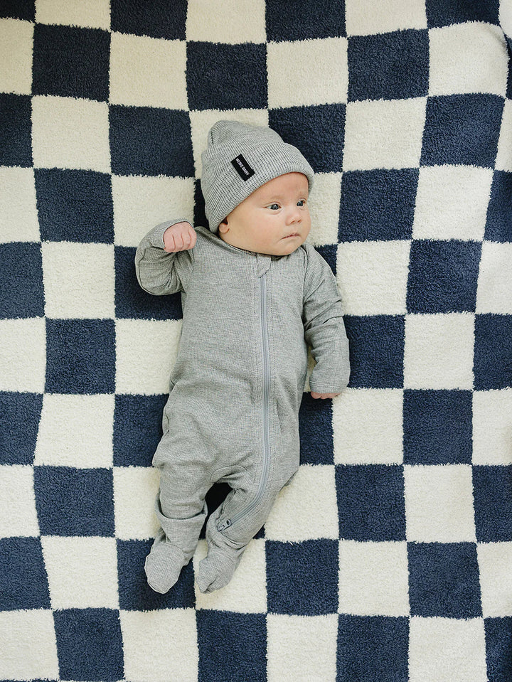 Mebie Baby - Plush Lovey Blanket in Navy Checkers 15"x20"