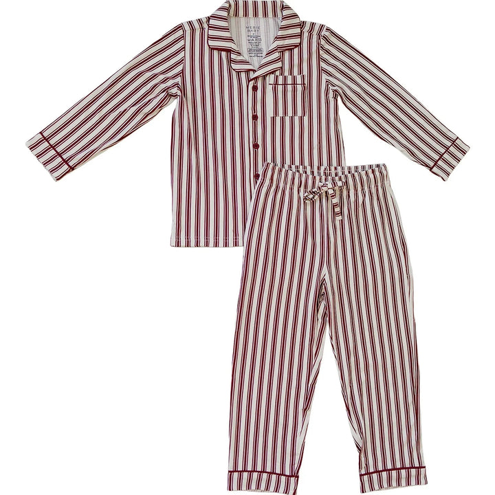 Mebie Baby - Collared Two-Piece PJ Set in Red Stripes