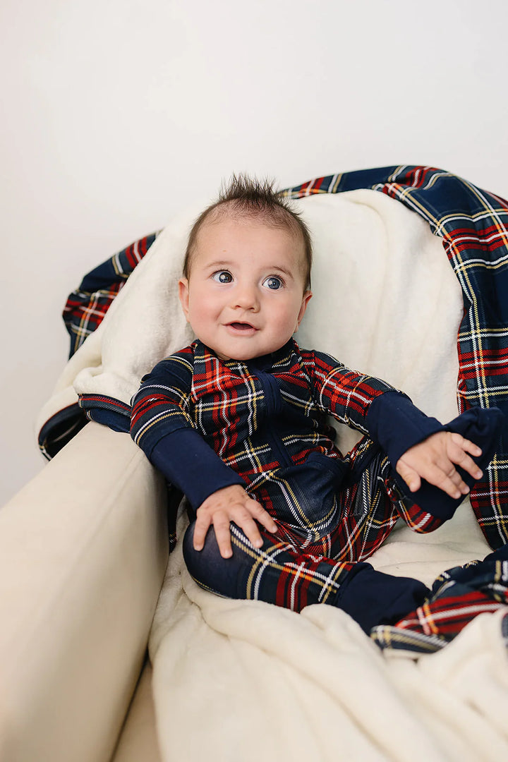 Mebie Baby - Bamboo Zipper Romper in Christmas Plaid
