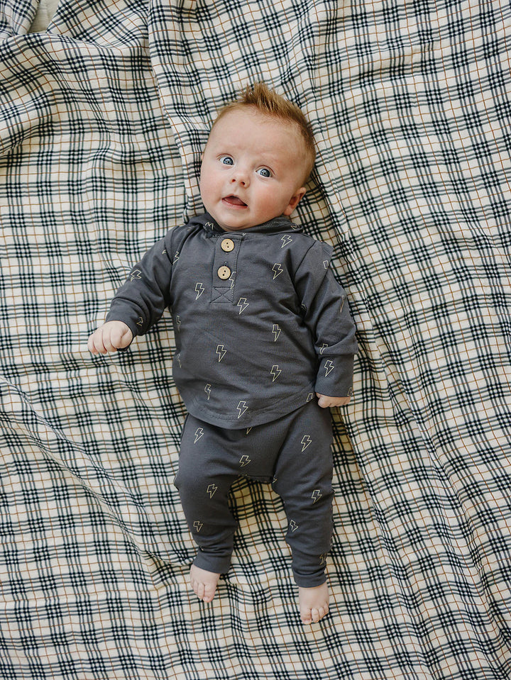 Mebie Baby - Lightning Bolt Hooded Set in Charcoal