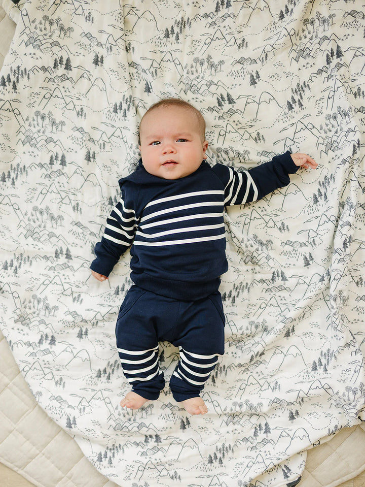 Mebie Baby - Hooded French Terry Set in Navy Stripes