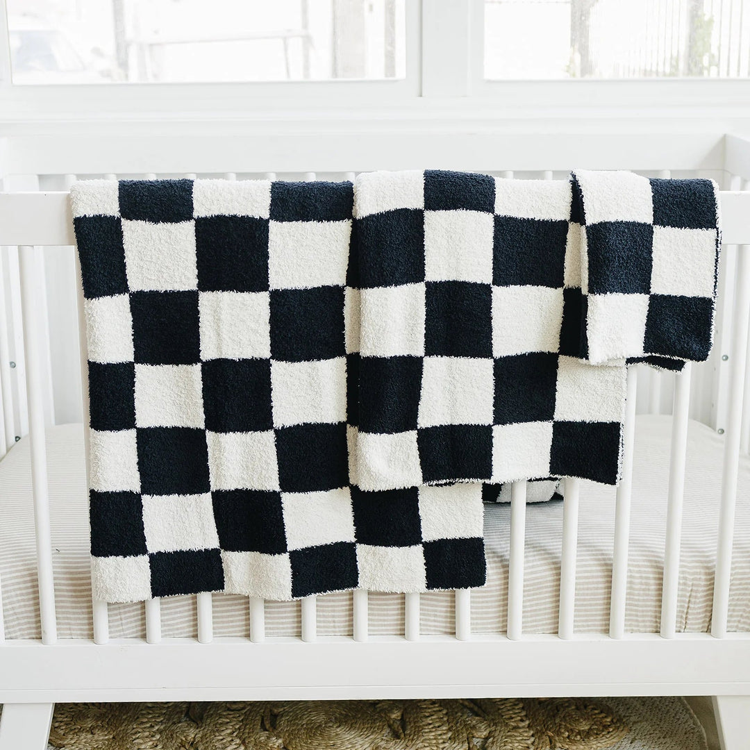 Mebie Baby - Plush Children's Blanket in Black Checkers 45"x60"