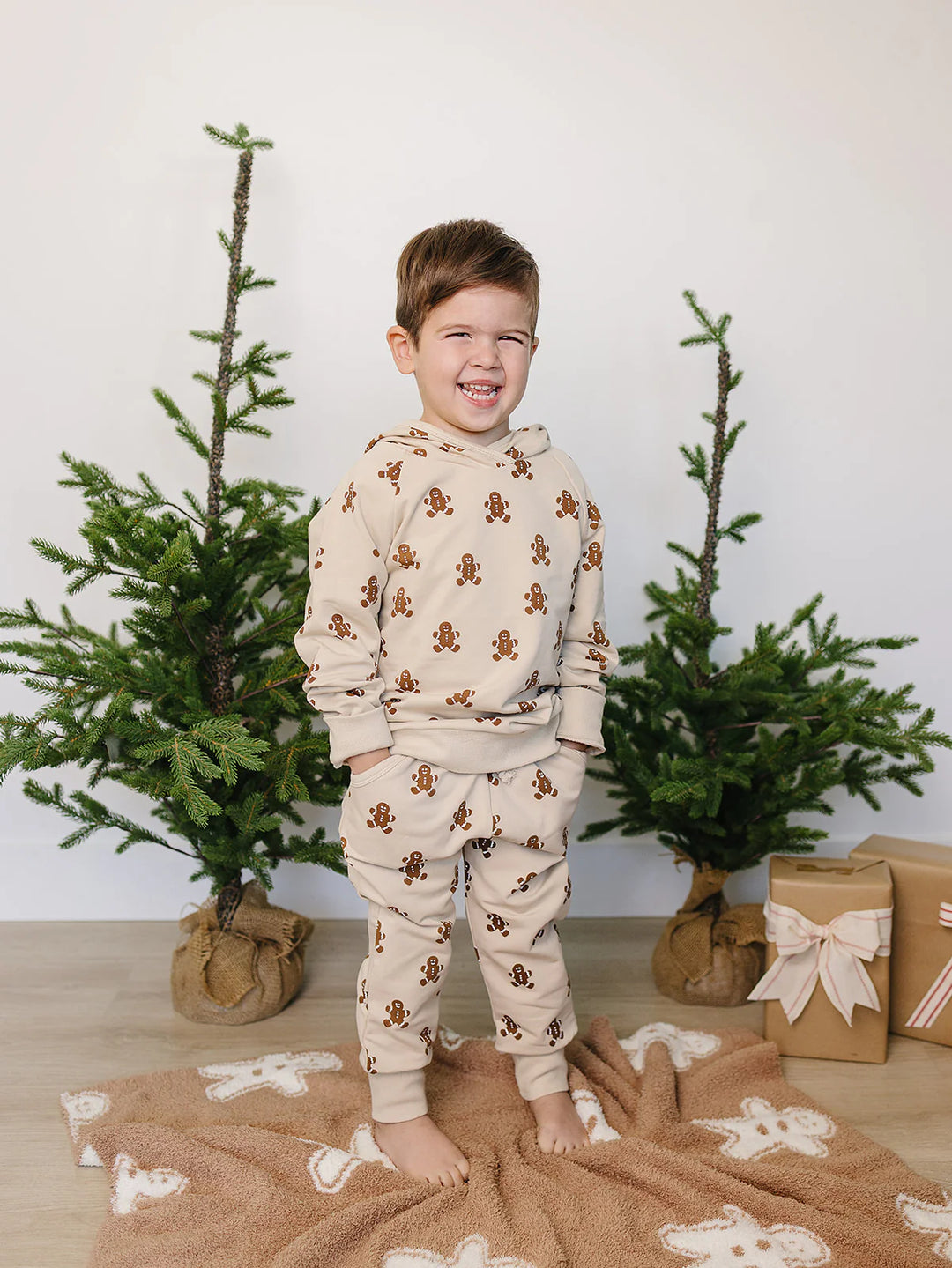 Mebie Baby - Gingerbread Hooded French Terry Set in Light Tan