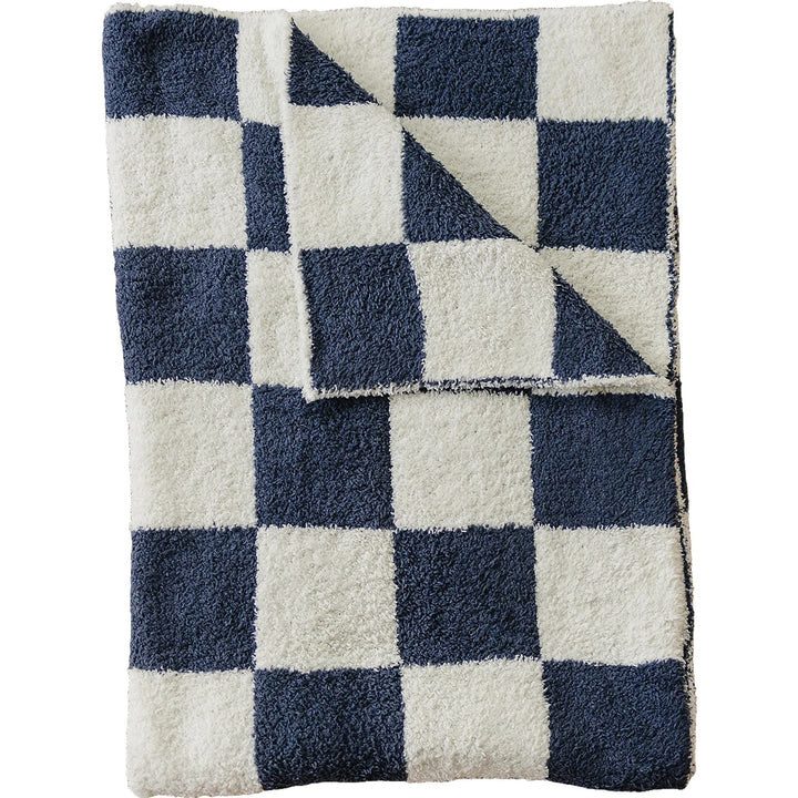 Mebie Baby - Plush Children's Blanket in Navy Checkers 45"x60"