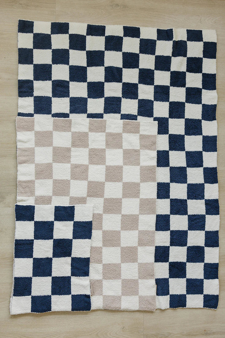 Mebie Baby - Plush Lovey Blanket in Navy Checkers 15"x20"