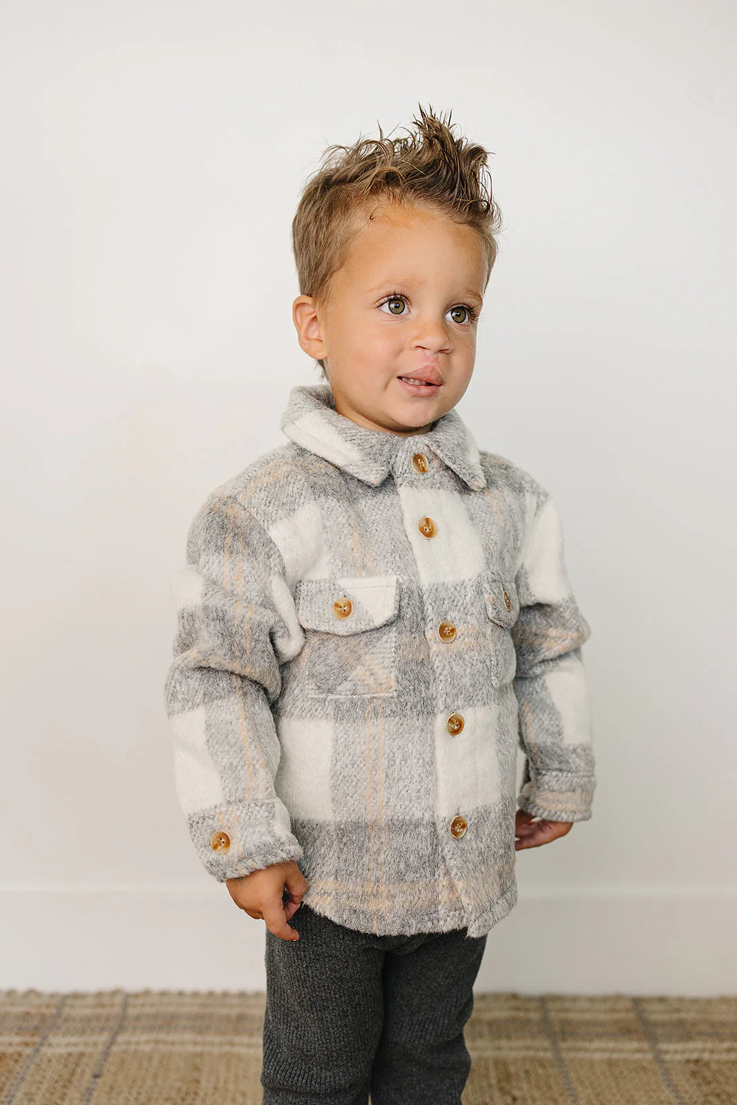 Mebie Baby - Flannel Shacket in Grey Plaid