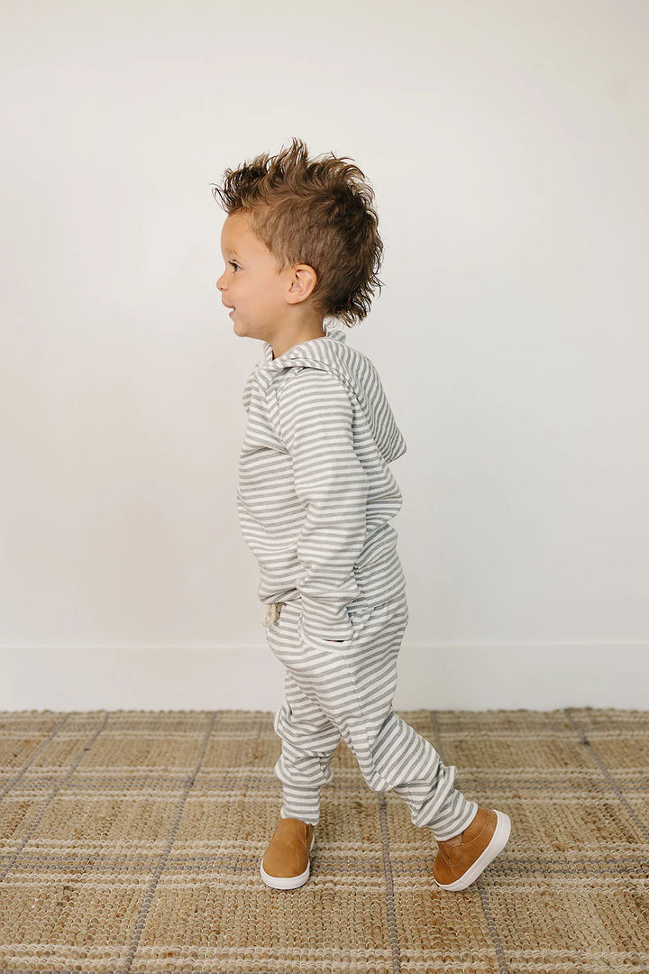 Mebie Baby - Striped Hooded Set in Grey/Cream