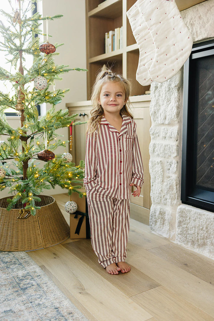 Mebie Baby - Collared Two-Piece PJ Set in Red Stripes