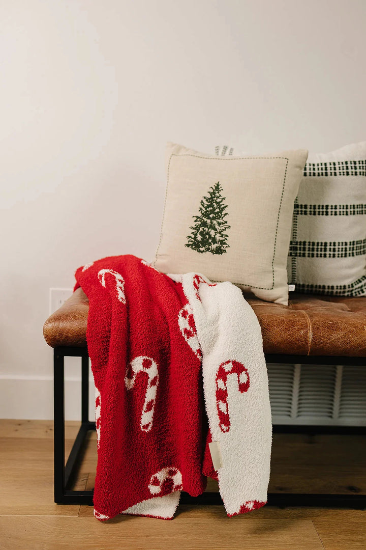 Mebie Baby - Candy Cane Plush Reversible Blanket in Red/White (3 sizes available)