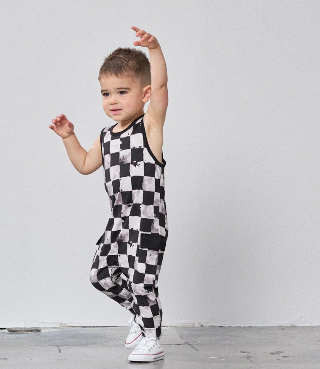 baby boy checkered tank romper black