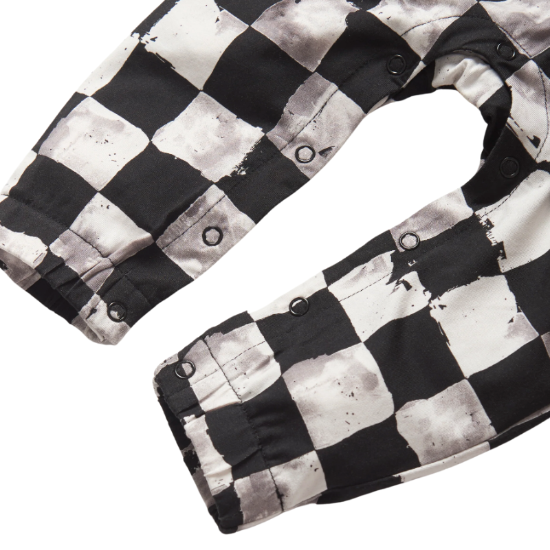 baby boy checkered tank romper black detail legs