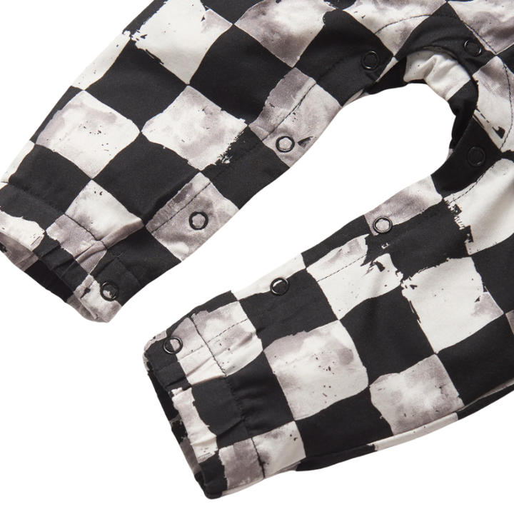 baby boy checkered tank romper black detail legs