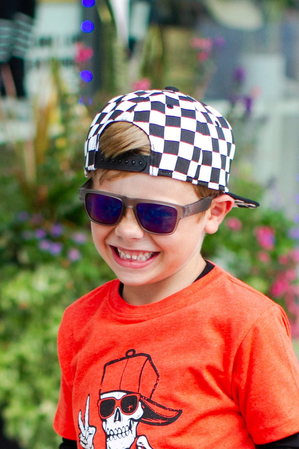 boys black and white checker hat