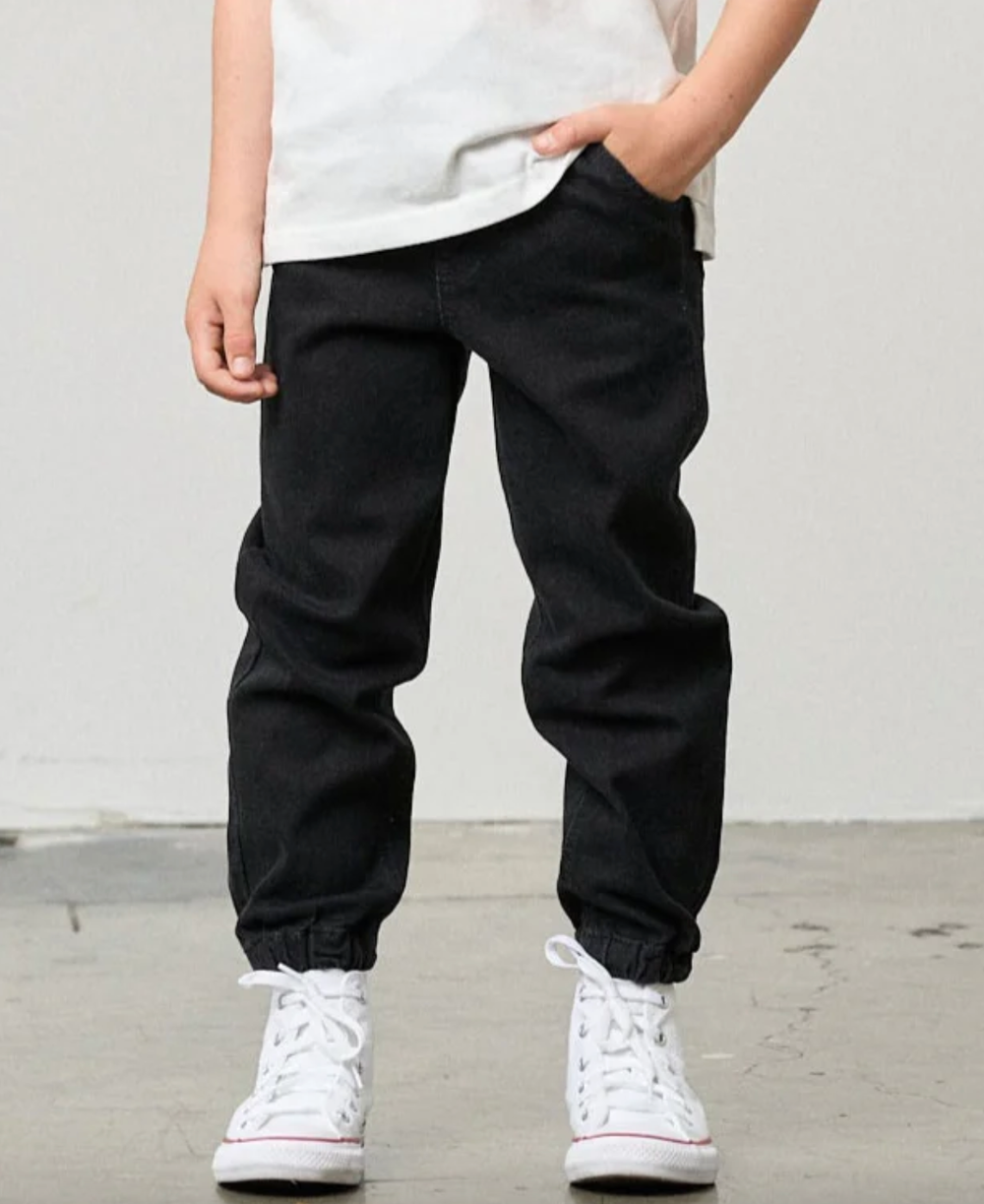 boys black denim jogger jeans