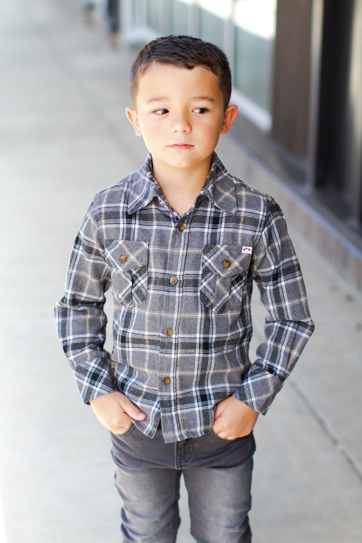 boys flannel shirt in black and grey