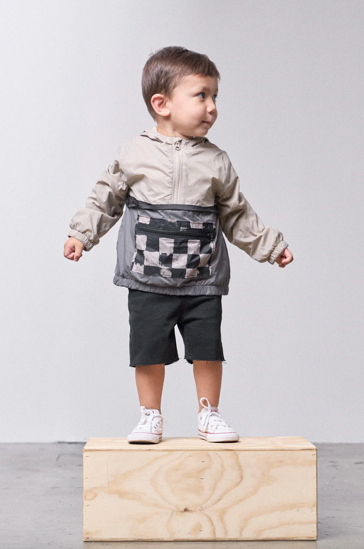 boys tan jacket with checkered pocket