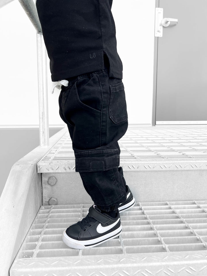 Little Bipsy - Cargo Denim Joggers in Black Wash