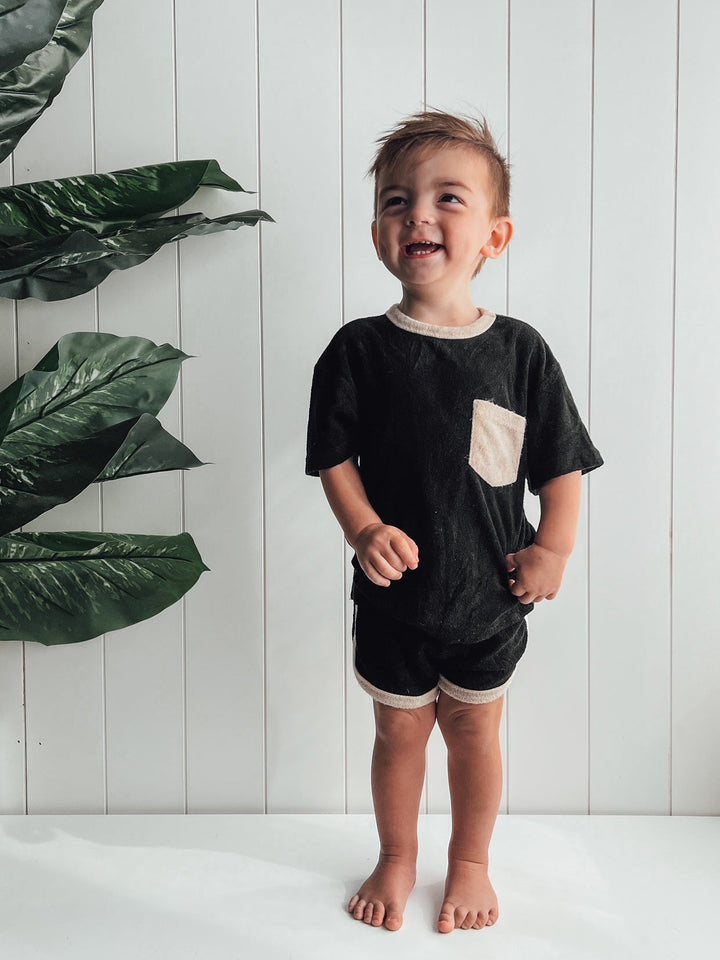 Little Bipsy - Terry Cloth Track Short in Black