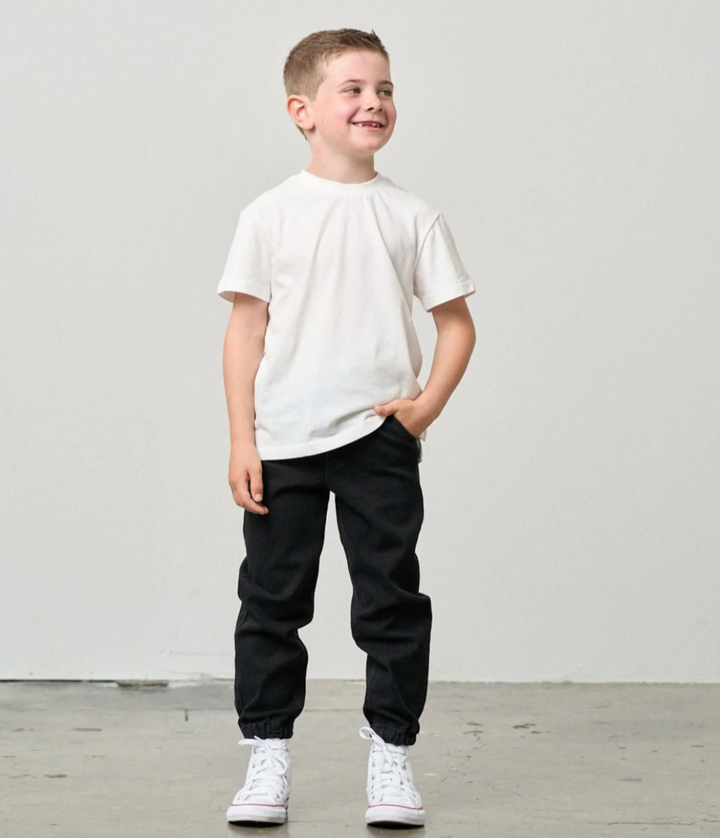 kids black denim joggers
