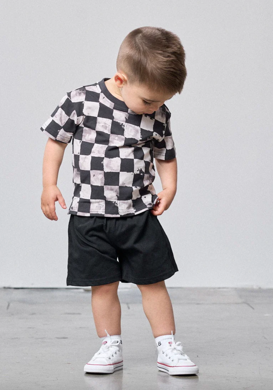 little boys black all over checkered tee