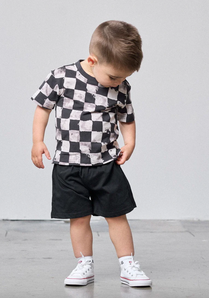 little boys black all over checkered tee