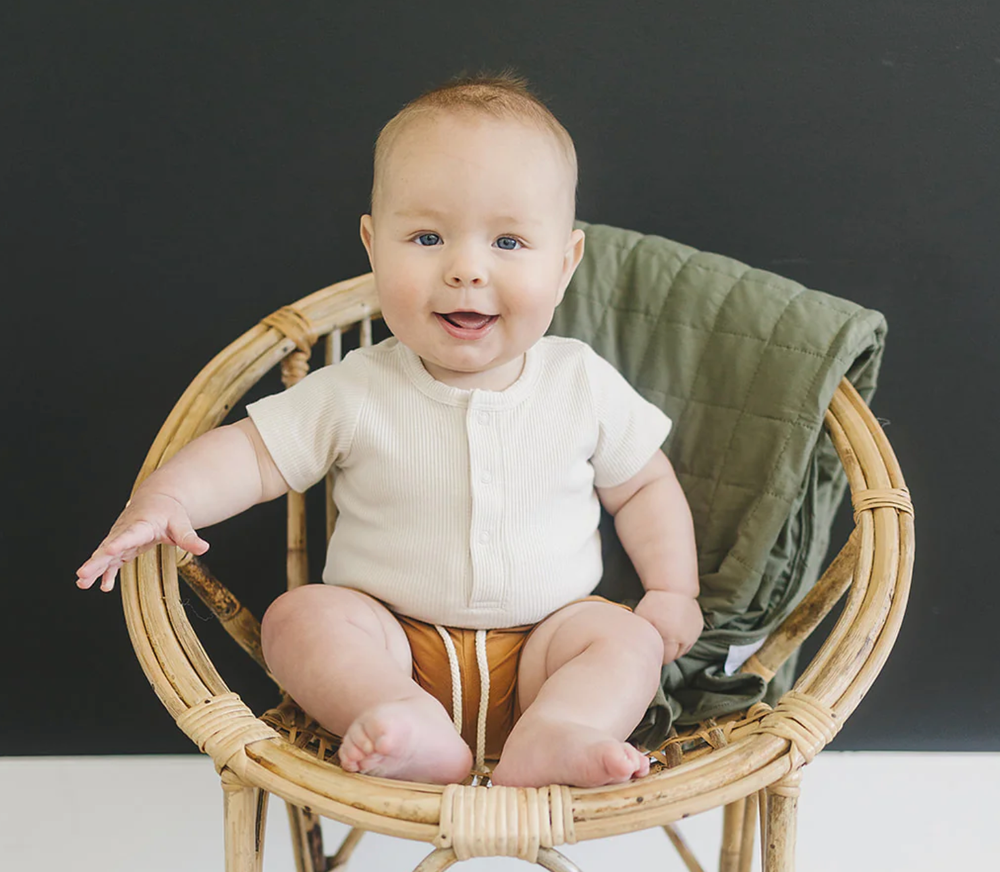 organic baby ribbed henley short sleeve onesie