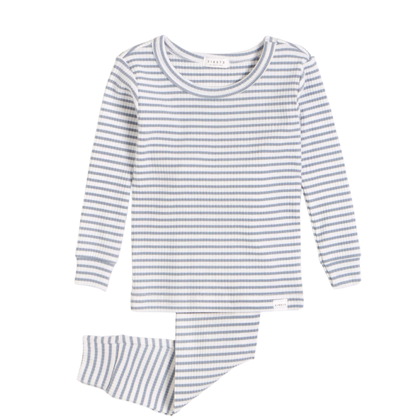 Petit Lem - Ribbed Two-Piece Pajamas in Bluebell Stripes