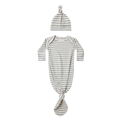 Quincy Mae baby gown and hat ocean stripe