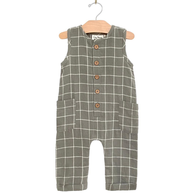 City Mouse - Baby Long Tank Romper in Green Window Pane (6-9mo and 18-24mo)