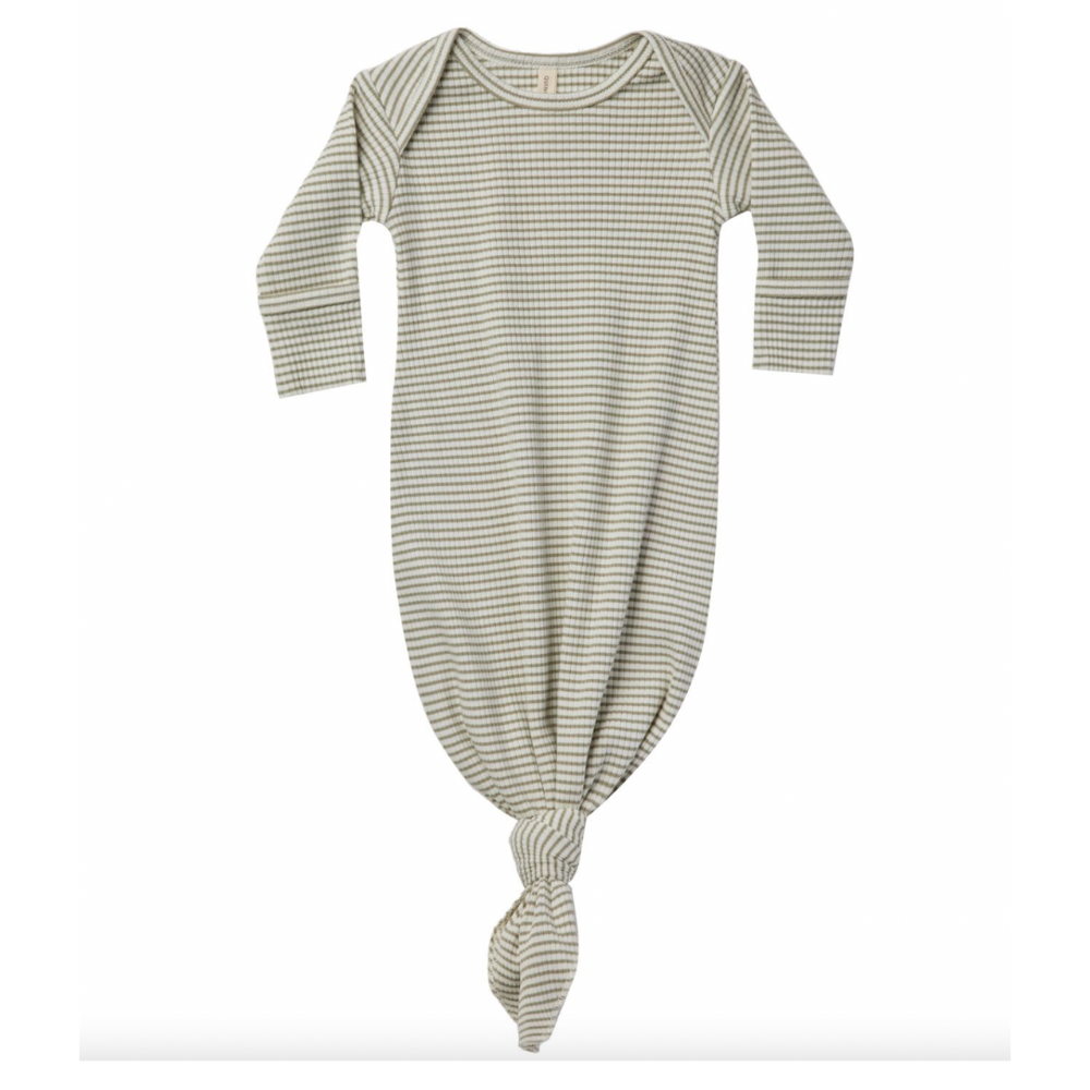 Quincy Mae - Knotted Baby Gown in Fern Stripe