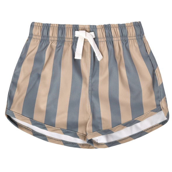 Quincy Mae - Swim Shorts in Ocean + Latte Stripe