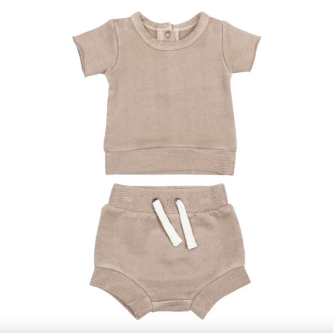L'oved Baby - French Terry Tee and Shorties Set in Oatmeal