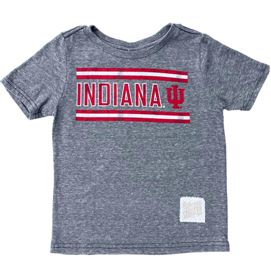 Retro Brand - Indiana University Red/White Stripes Tee in Heather Grey
