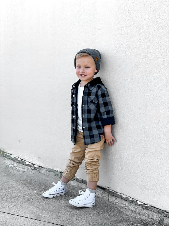 Little Bipsy - Hooded Flannel in Pewter Plaid