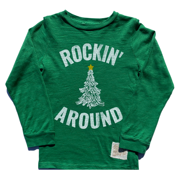 Retro Brand - Rockin' Around the Christmas Tree SLIM LS Tee in Green