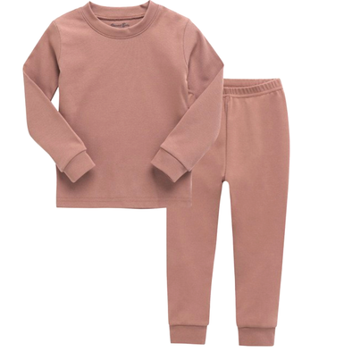 Basic Kids' Two-Piece Long-Sleeve Pajamas in Cocoa