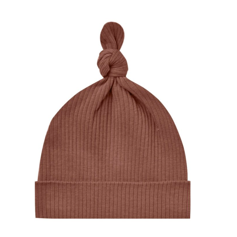 Quincy Mae - Ribbed Knotted Baby Hat in Pecan