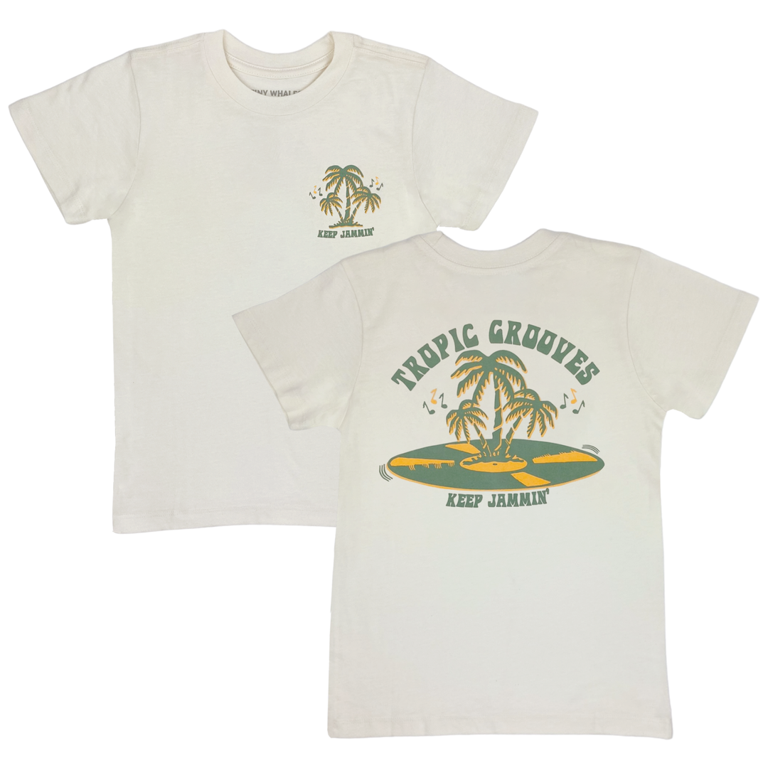 Tiny Whales - Tropic Grooves Front/Back Graphic Tee in Natural