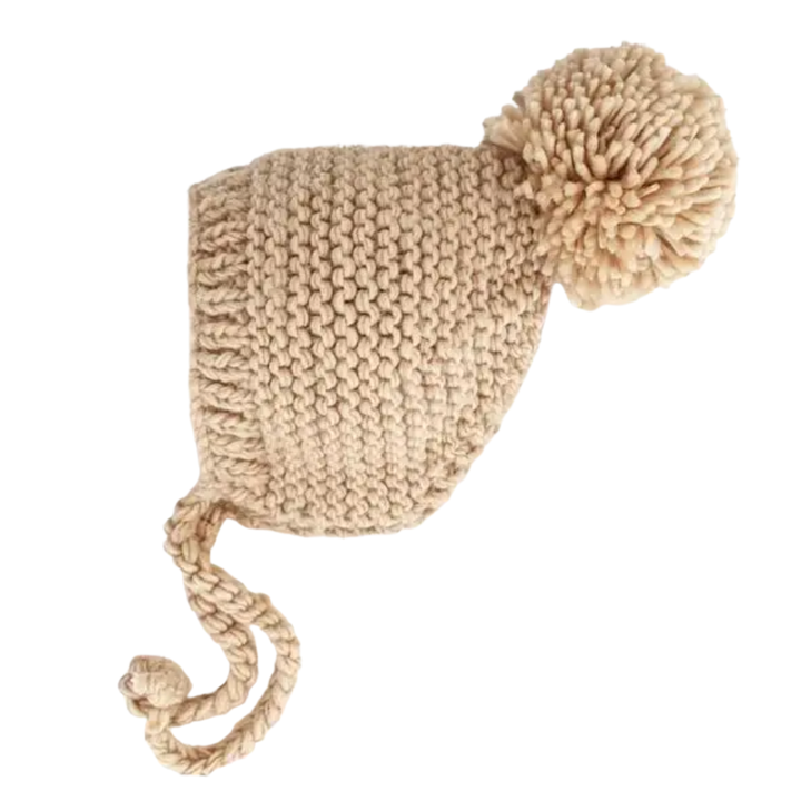 Huggalugs - Garter Stitch Knit Baby Bonnet in Latte