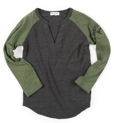 Appaman boys baseball tee in charcoal and olive