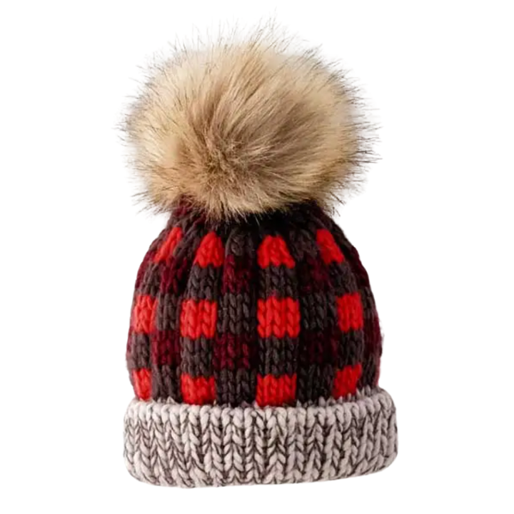 Huggalugs - Buffalo Check Pom Beanie in Red