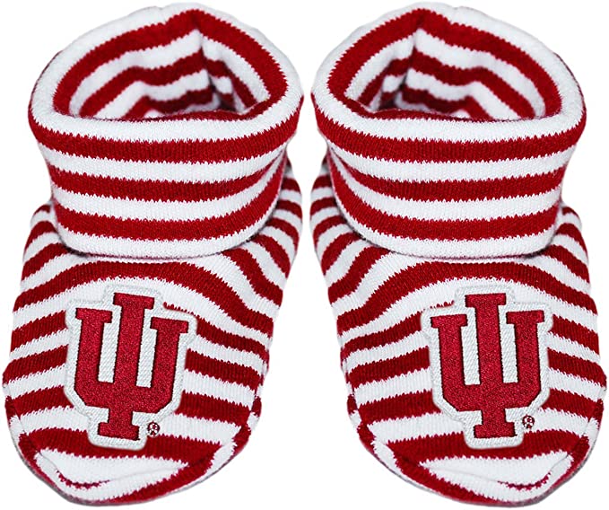 Indiana University Striped Newborn Booties in Crimson