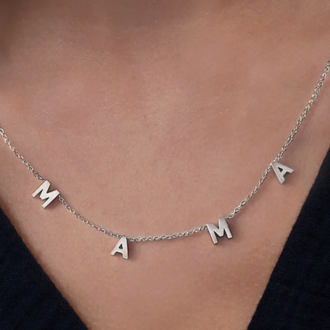 Women's MAMA Charm Necklace in White Gold or Gold