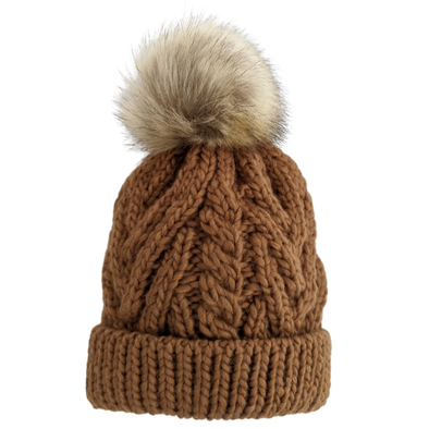 Huggalugs - Cable Knit Pom Beanie in Pecan
