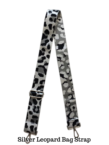Ahdorned 2" silver leopard bag strap