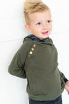 kids double hood hoodie green