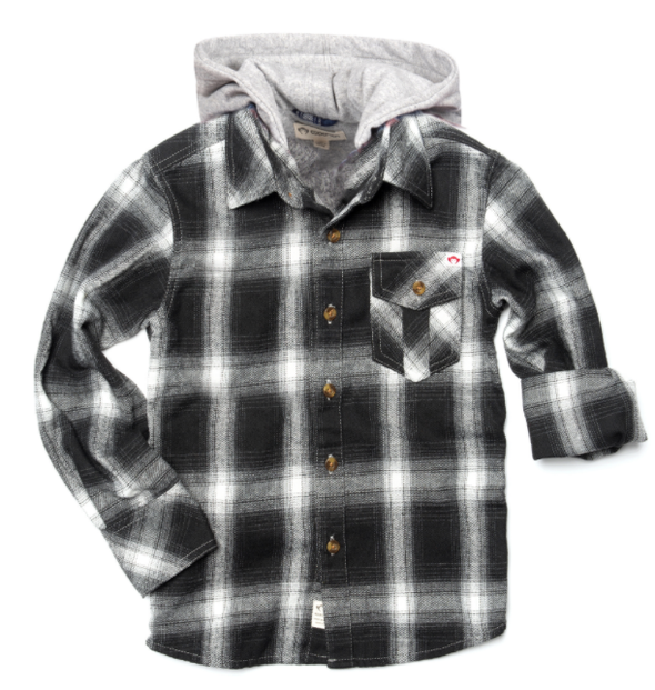 Appaman - Boys Glen Hooded Shirt Jacket in Grey Plaid
