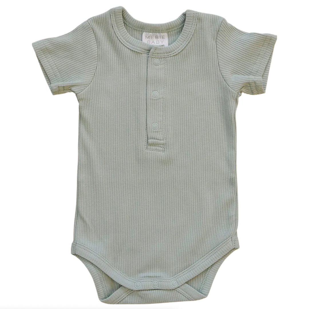Baby organic ribbed henley short sleeve onesie