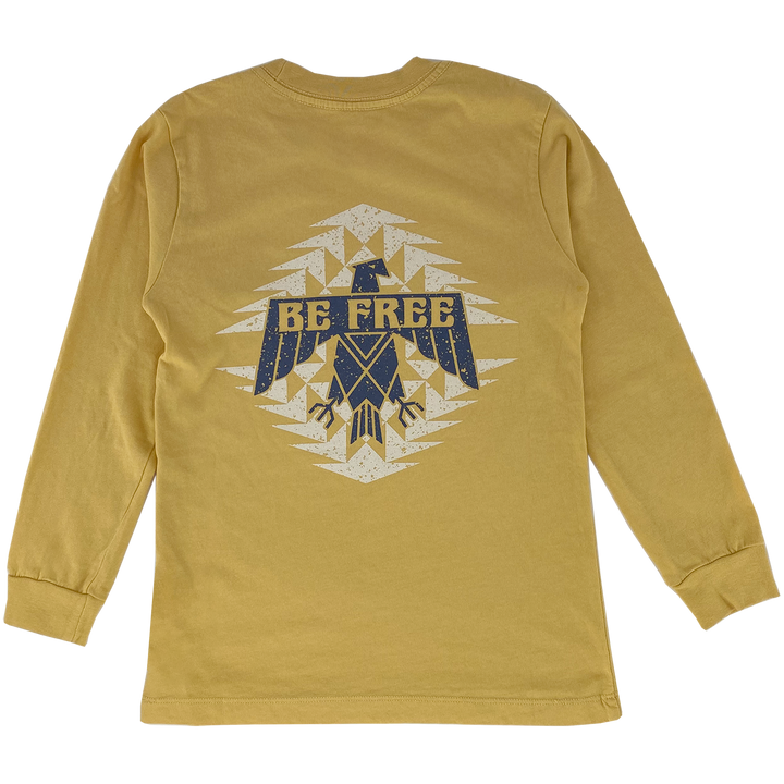 Tiny Whales - Be Free Long Sleeve Tee in Vintage Gold with front/back graphic